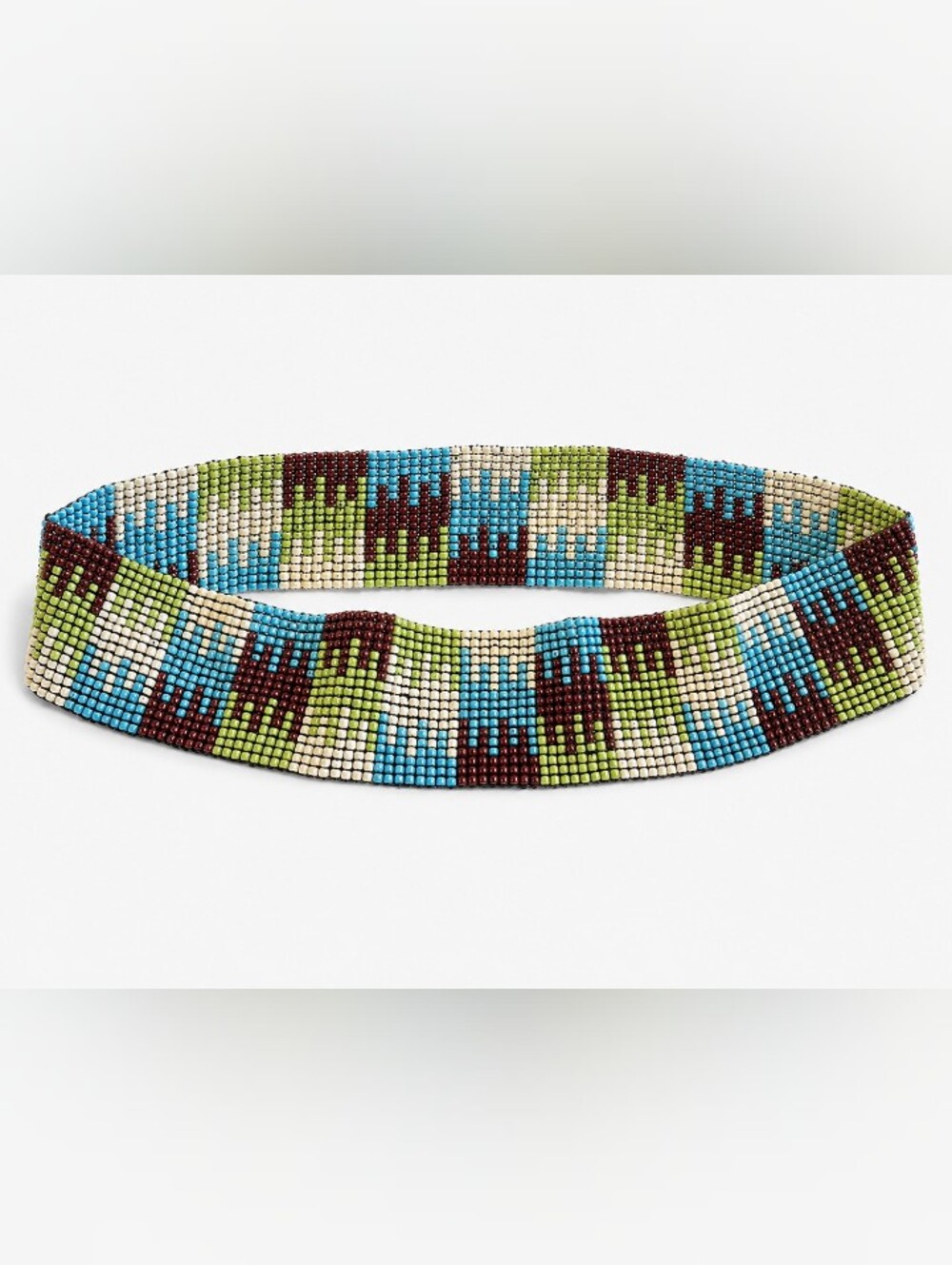 Handmade Loom Beaded Elastic Belt – Southwestern Geometric Pattern